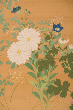 Japanese Two-Panel Screen, Summer Flowers on Silk