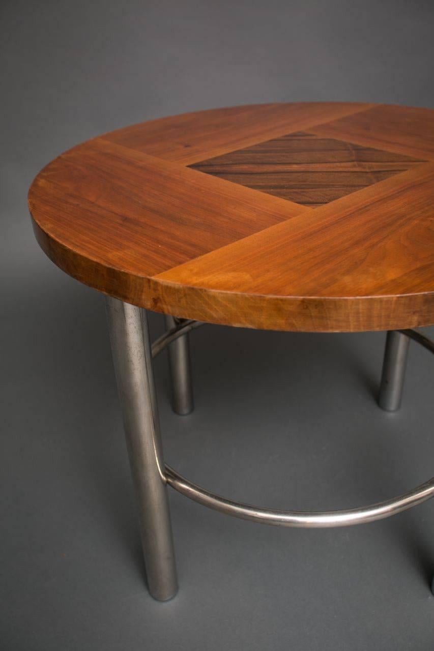Czech Art Deco Walnut Table with Chrome Base For Sale