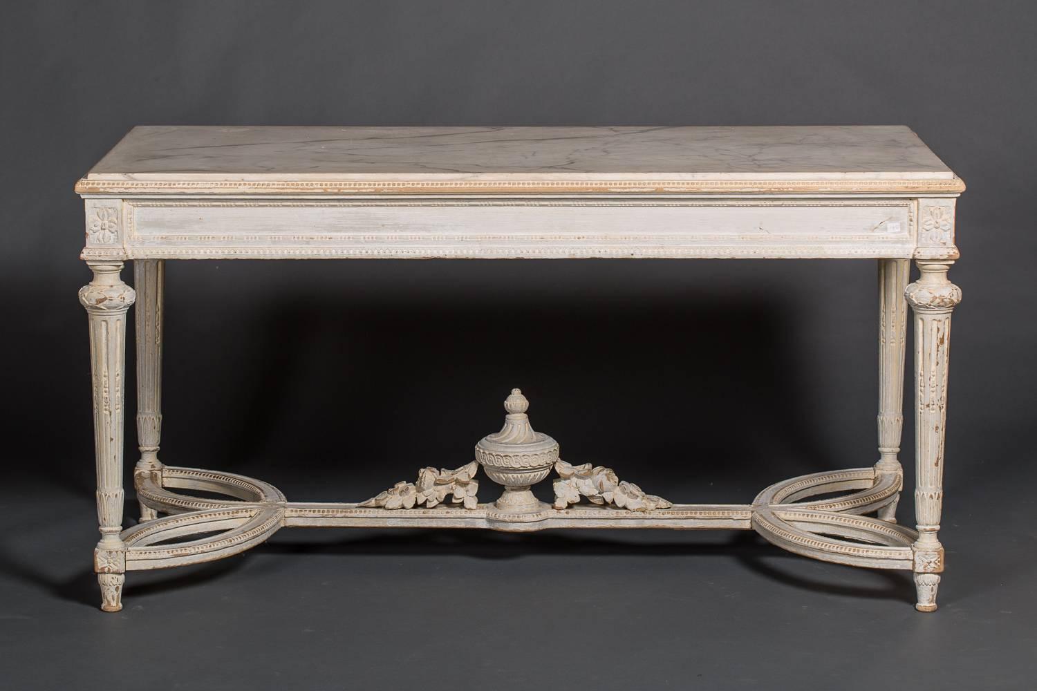 Louis XVI French Marble and Wood Center Table For Sale