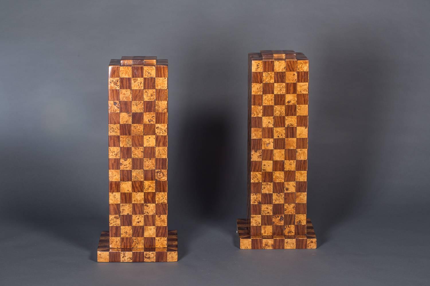Pair of Italian Checker Pedestals In Excellent Condition In Hudson, NY
