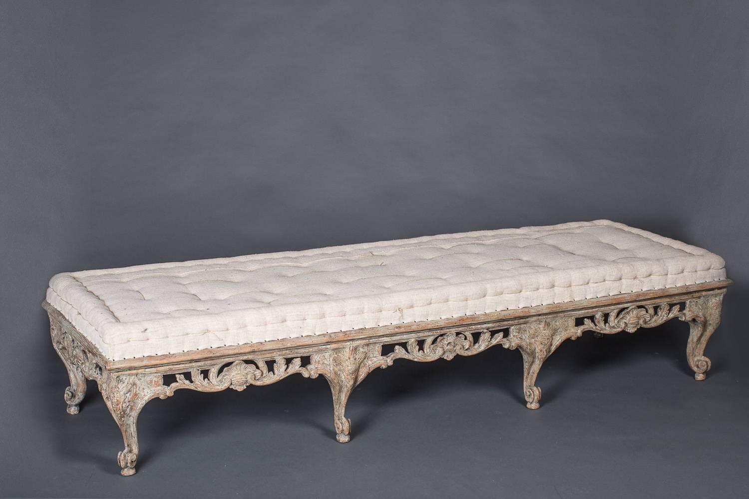 Large Rococo bench. Gustavian.