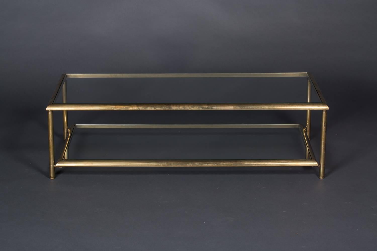 Brass Two-Tier Cocktail Table In Excellent Condition For Sale In Hudson, NY