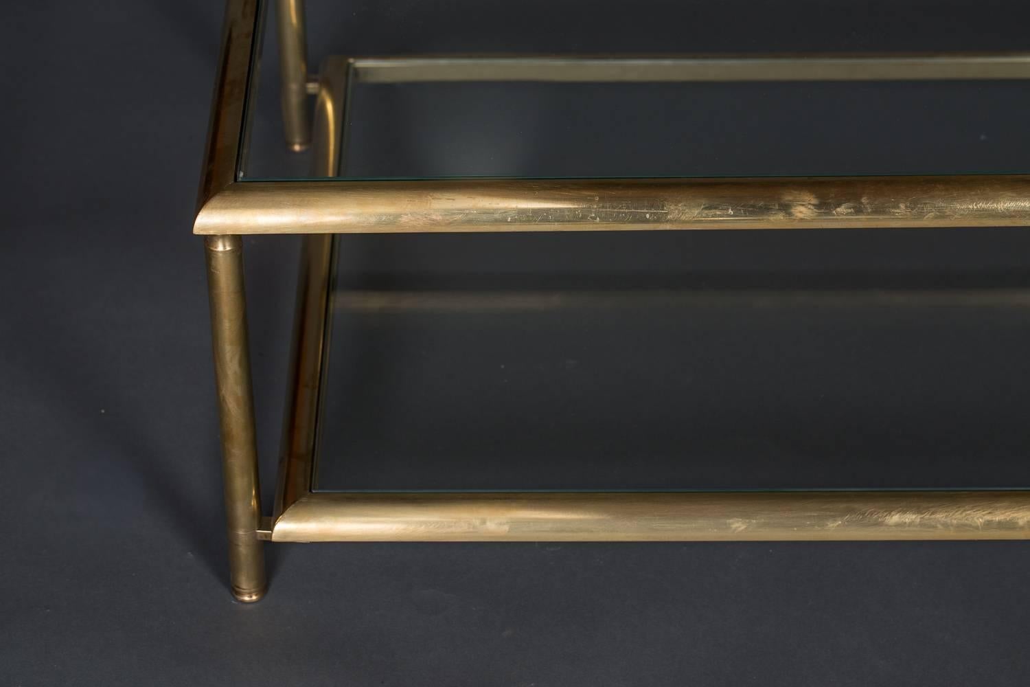 Mid-20th Century Brass Two-Tier Cocktail Table For Sale