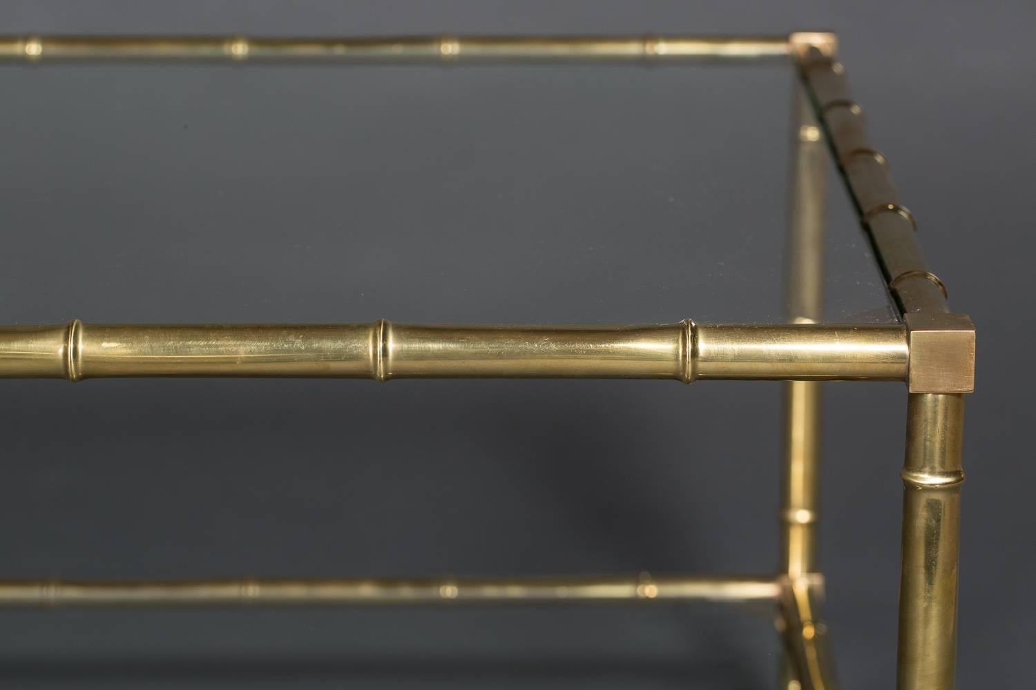 French Faux Bamboo Brass and Glass Cocktail Table For Sale