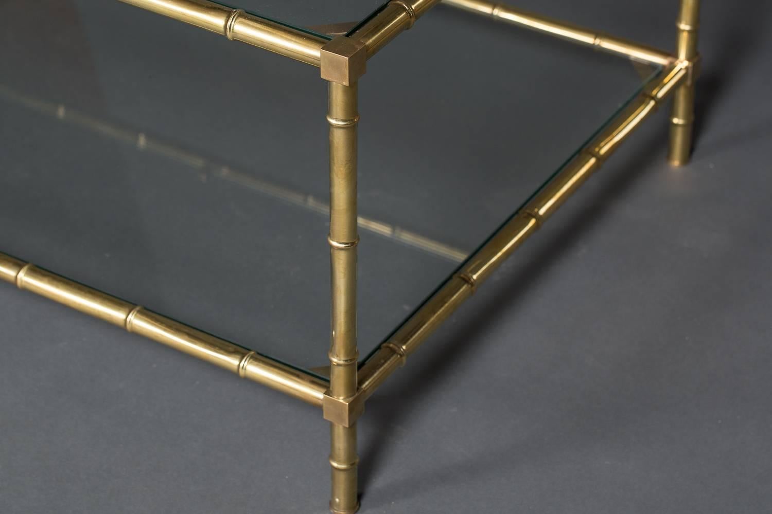 Faux Bamboo Brass and Glass Cocktail Table In Excellent Condition For Sale In Hudson, NY
