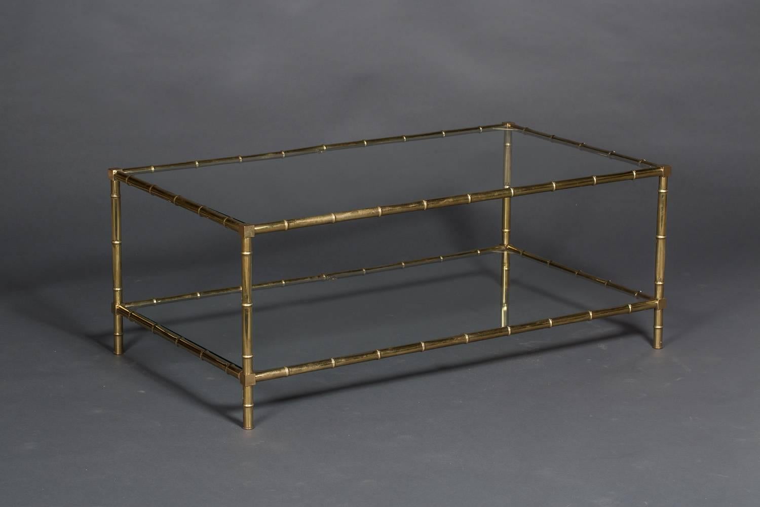 20th Century Faux Bamboo Brass and Glass Cocktail Table For Sale