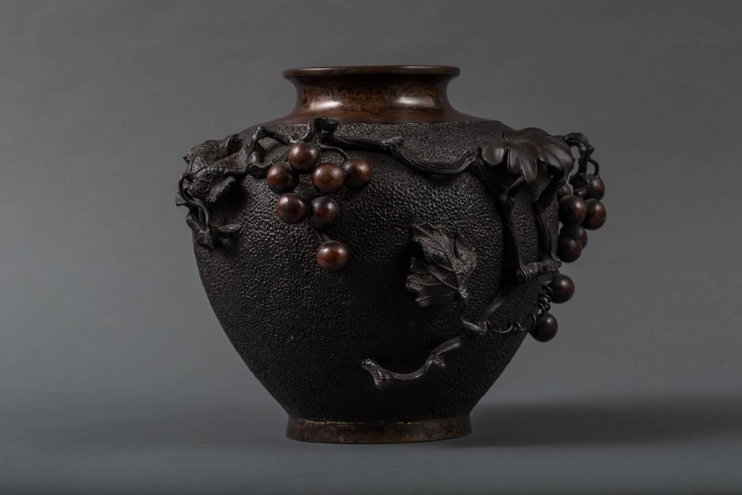 Japanese Bronze Grape Vine Vase at 1stdibs