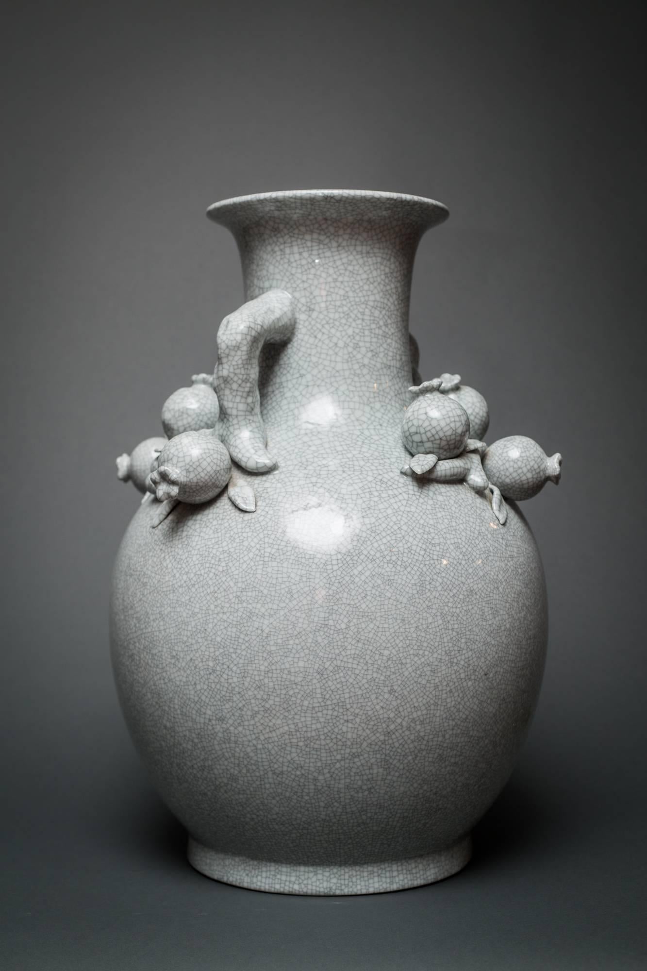 Pair of Chinese Crackle Vases with Pomegranates 1