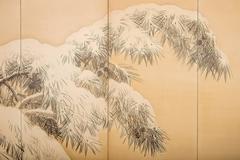 Japanese Six Panel Screen:  Pine in Winter