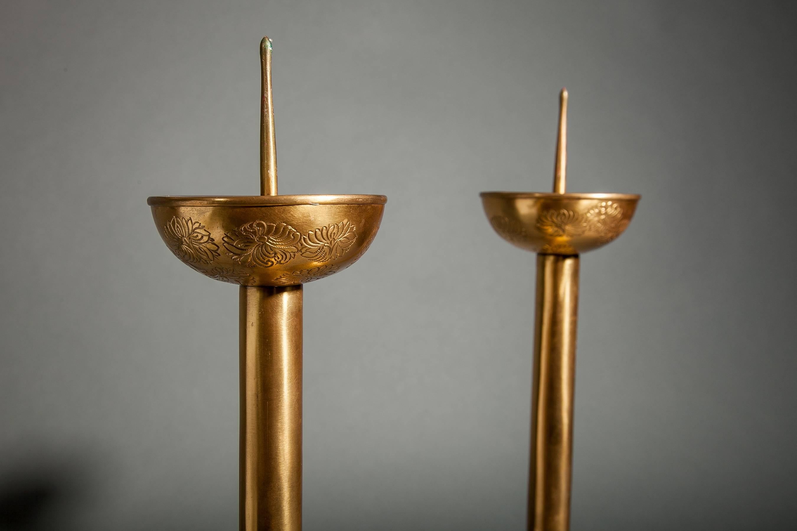 Japanese Pair of Gilded Bronze Candlesticks