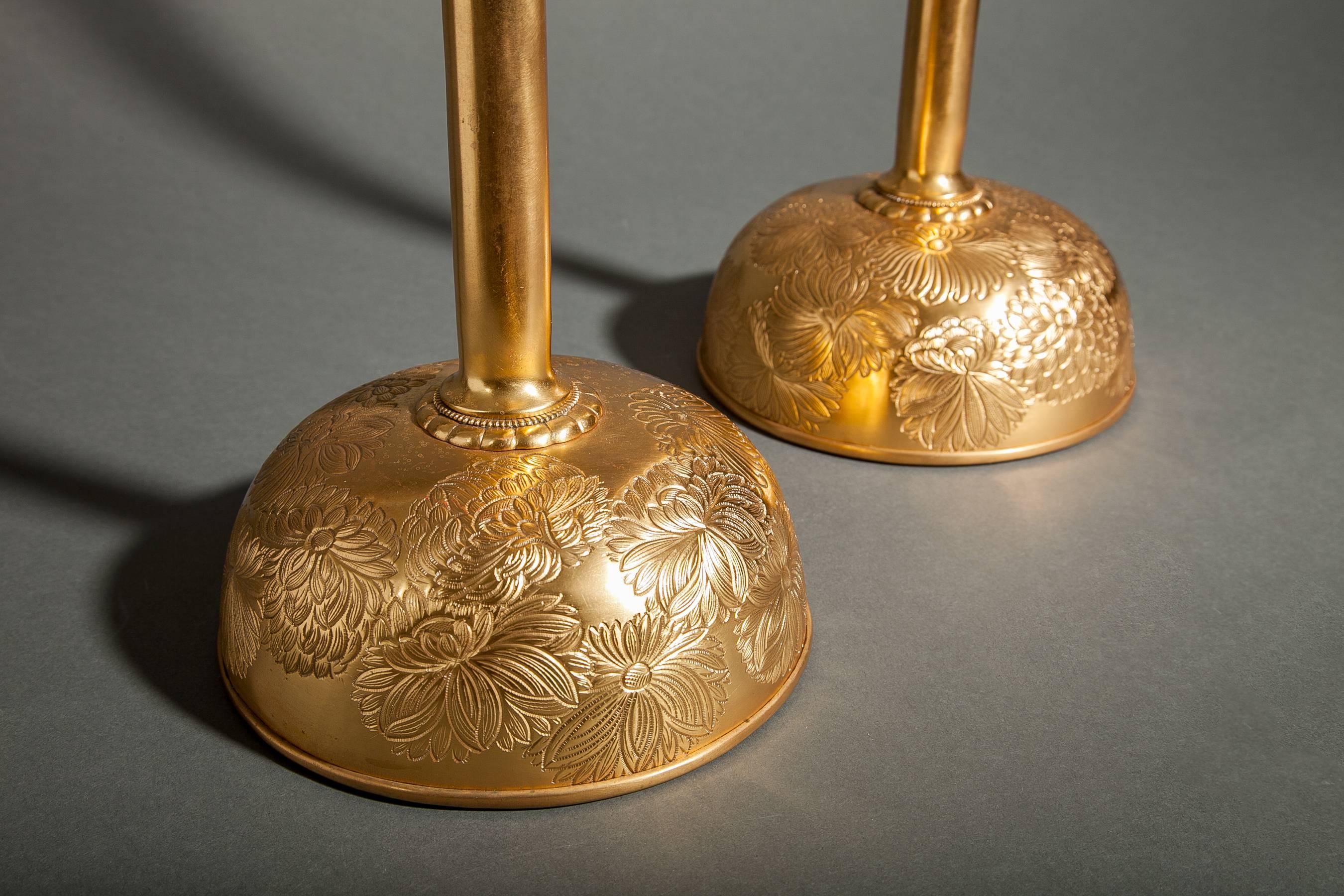 Early 20th Century Pair of Gilded Bronze Candlesticks