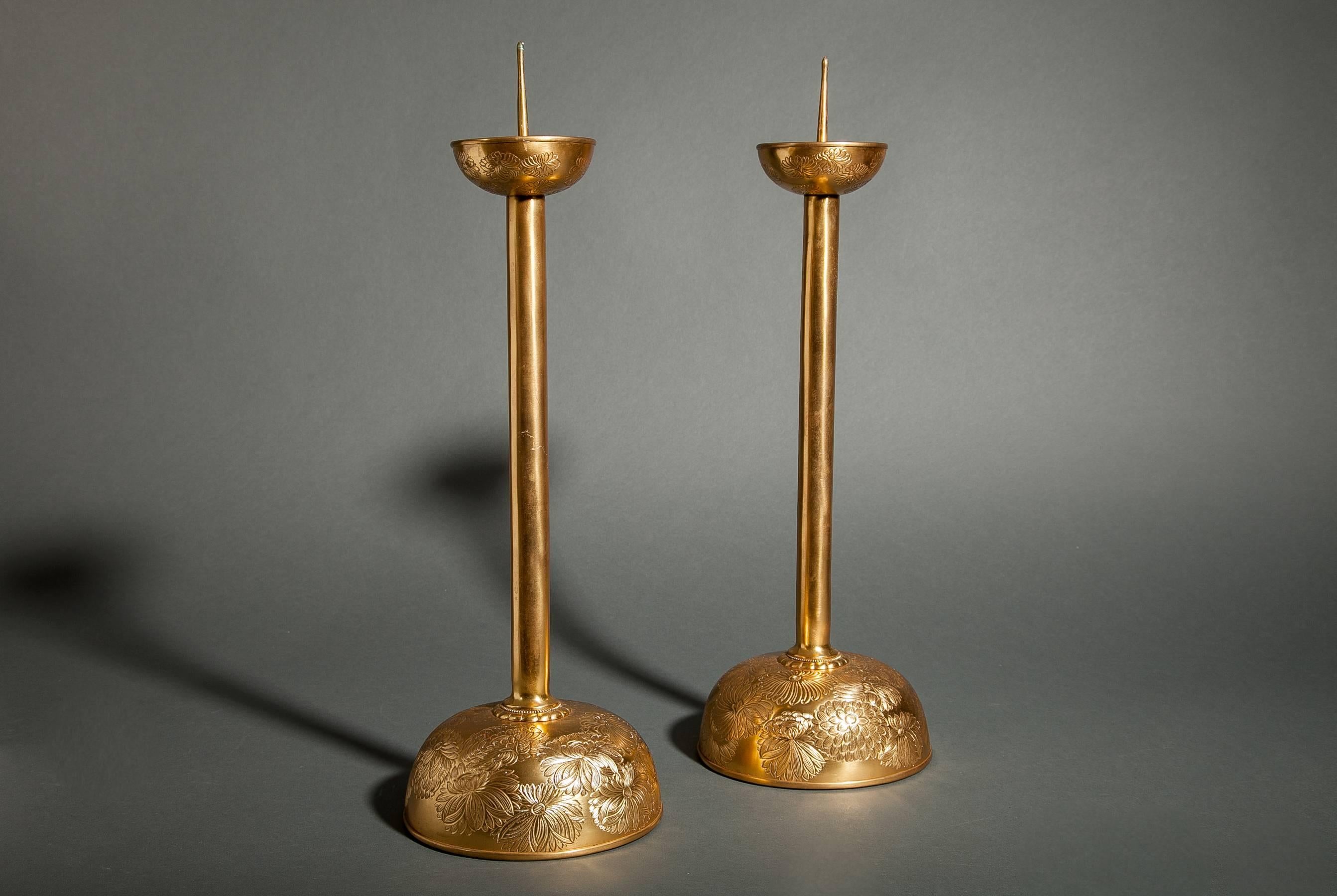 Pair of Gilded Bronze Candlesticks 3