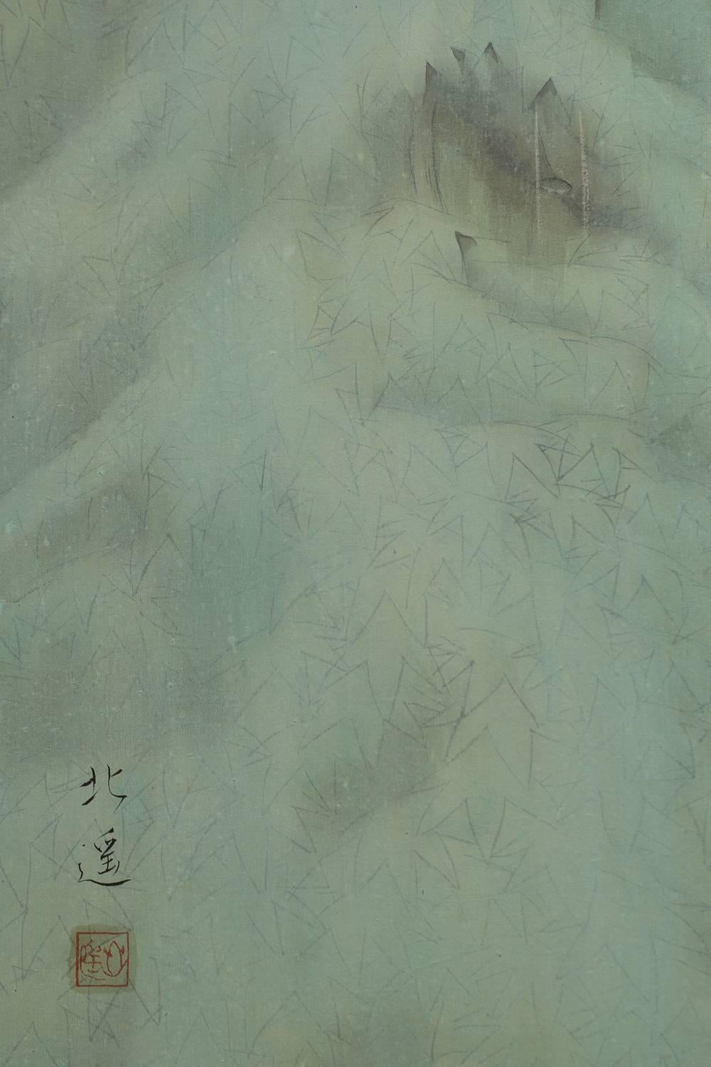 Japanese Six Panel Screen: Egret in the Rain 2