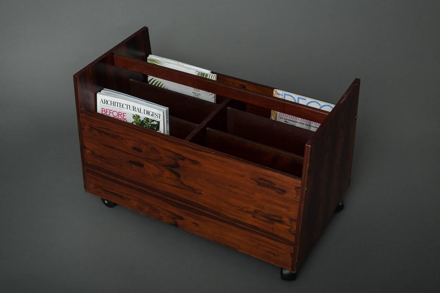 20th Century Scandinavian Modern Rosewood Veneered Magazine Rack For Sale