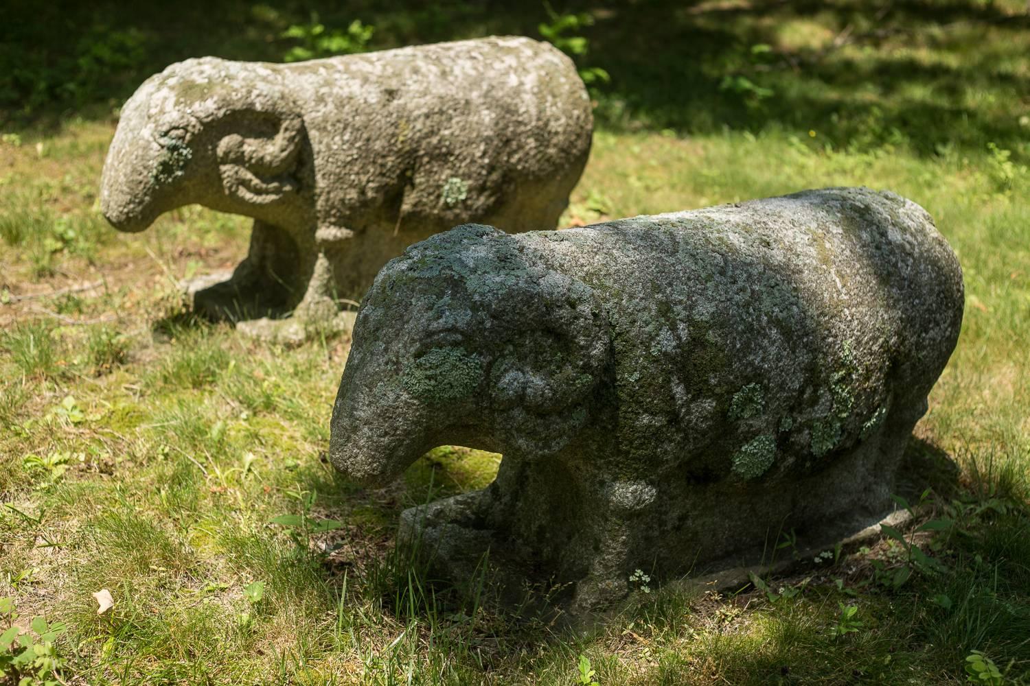 Korean Pair of Early 16th Century Granite Ram Garden Sculptures For Sale