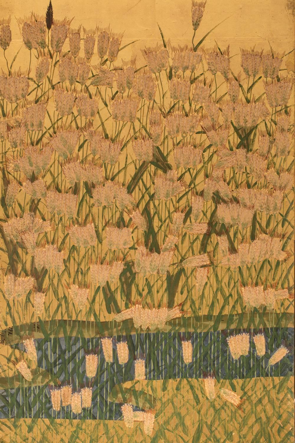 Japanese Six-Panel Screen: Field of Wheat by River's Edge 1
