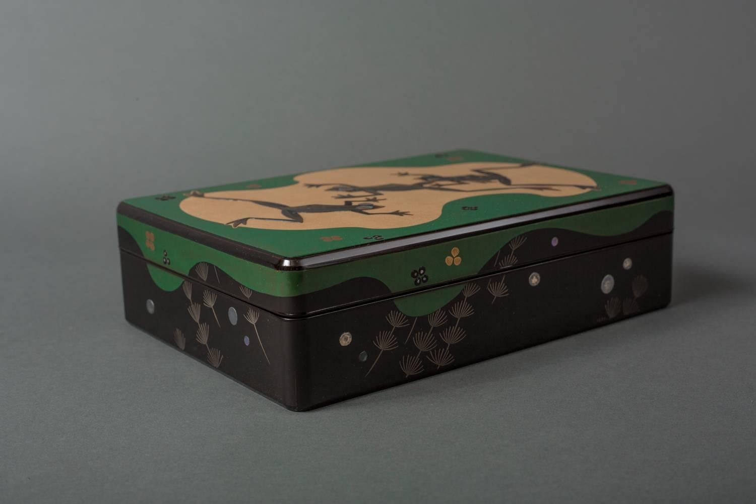 Japanese Lacquer Writing Box 'Suzuribako' with Frog Design In Excellent Condition In Hudson, NY