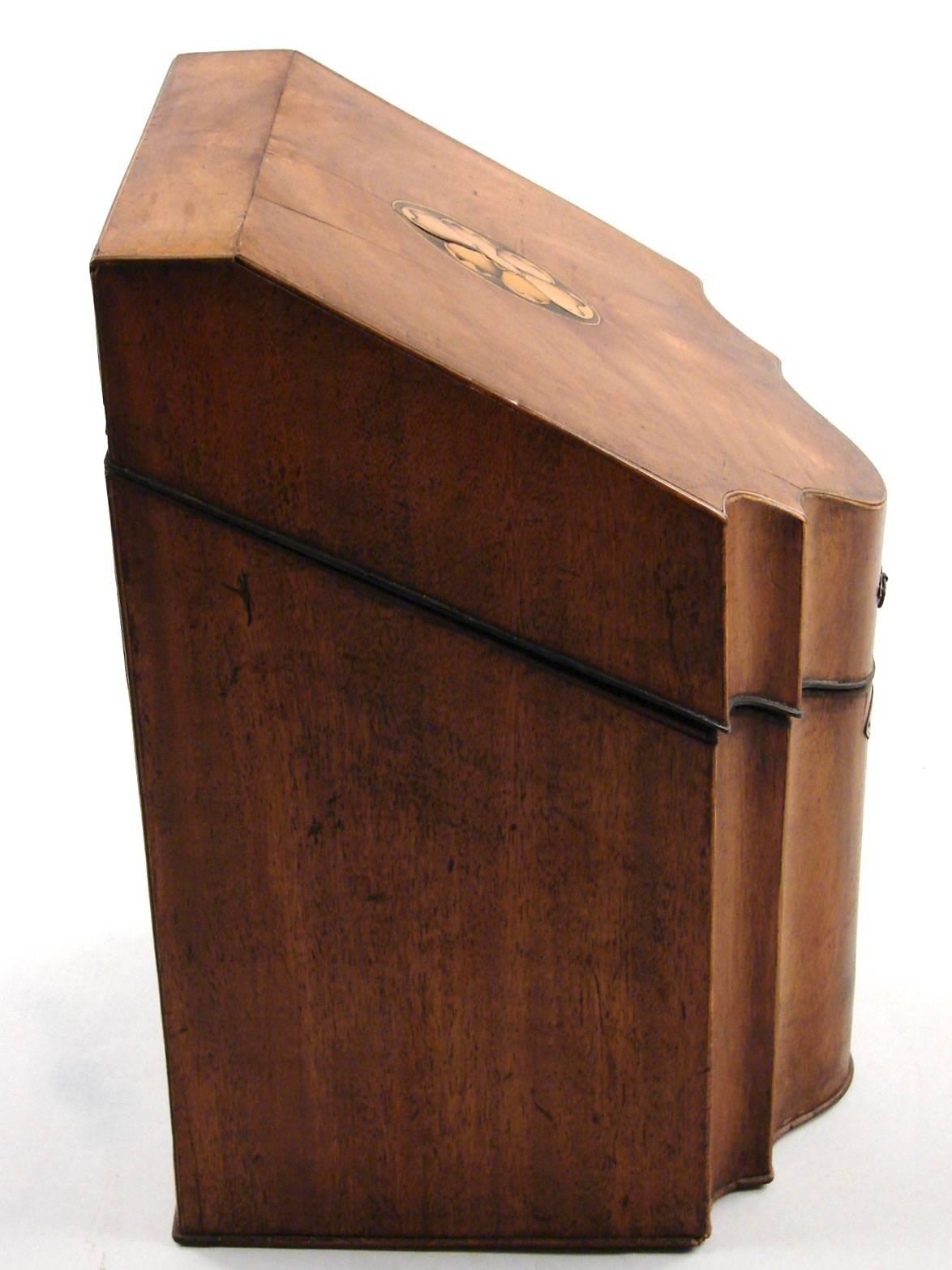 English George III Mahogany Satinwood Inlaid Shaped Cutlery Box