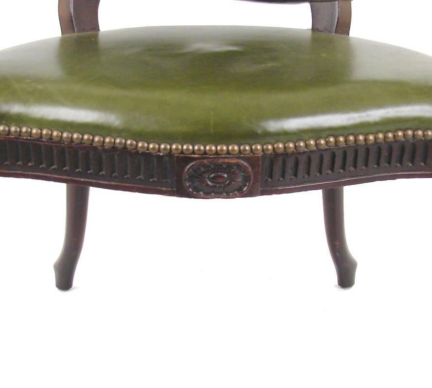 English George III Leather Upholstered Armchair in the French Taste