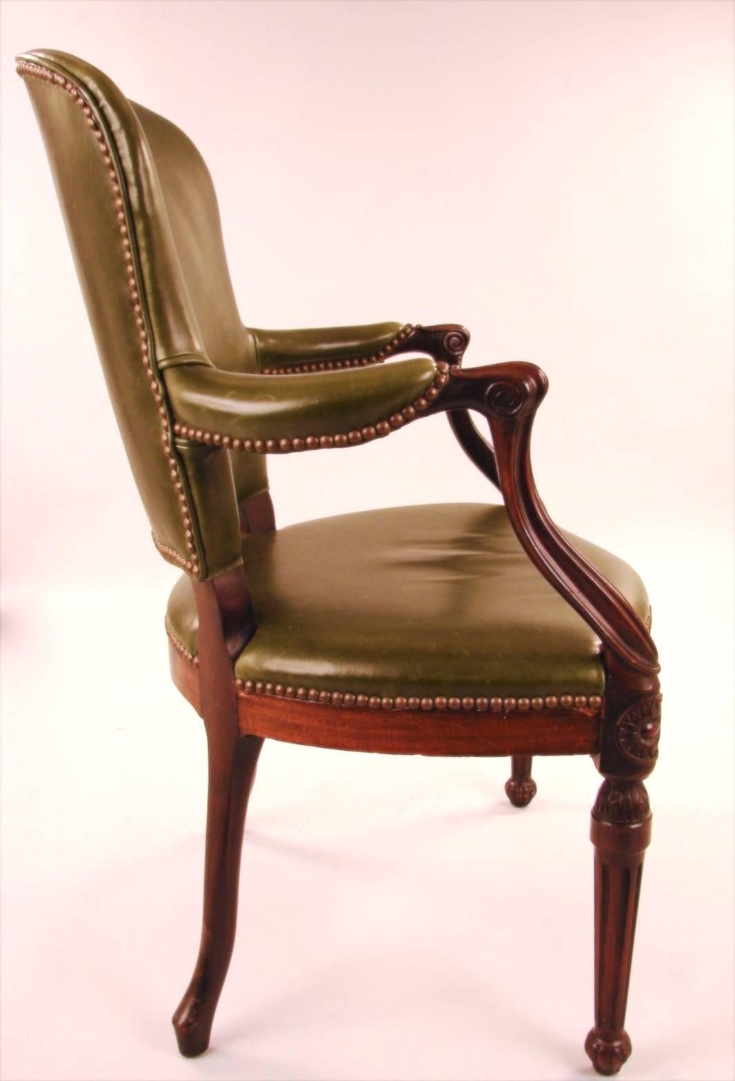 18th Century George III Leather Upholstered Armchair in the French Taste