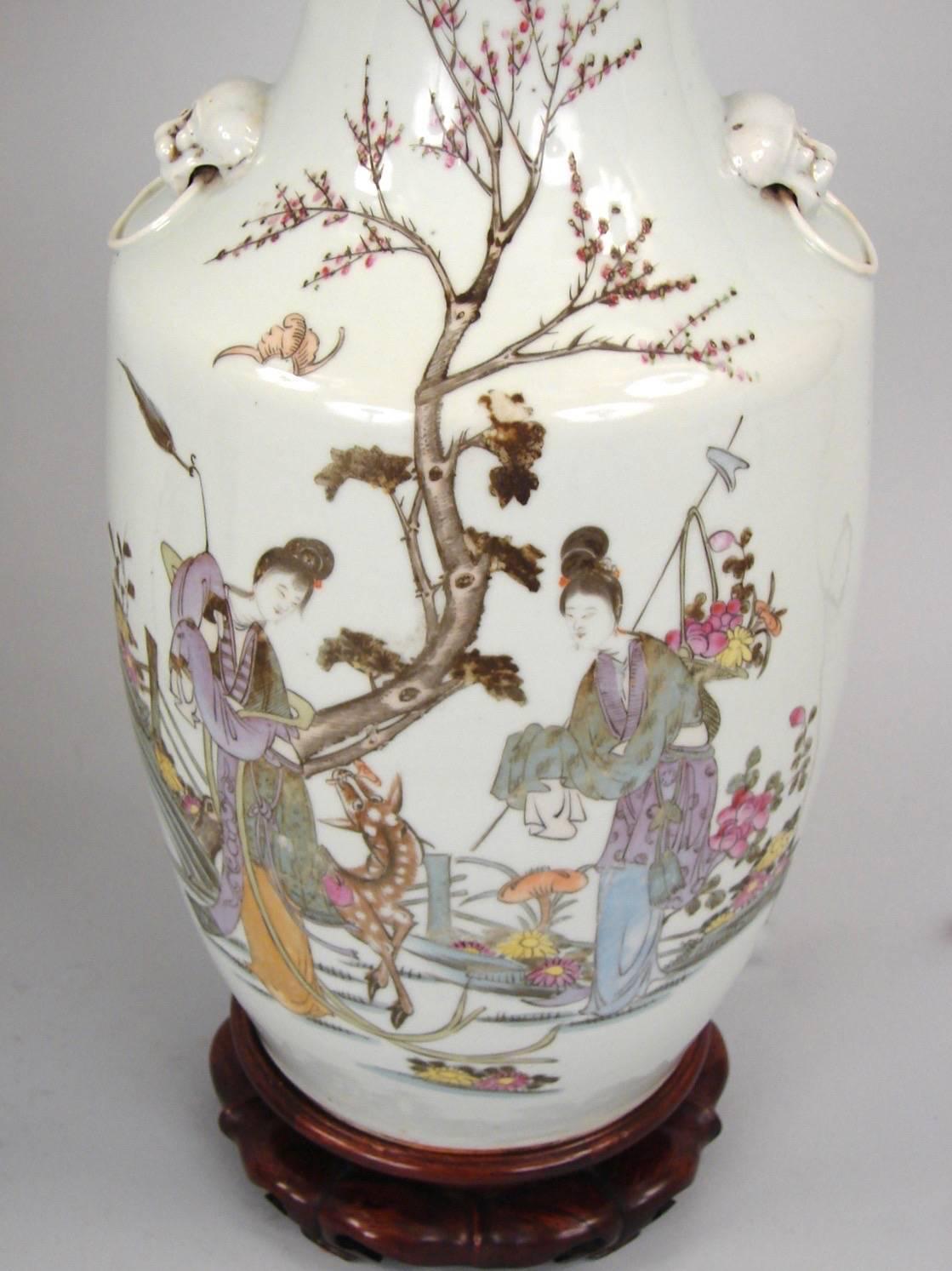 Chinese Export Pair of Nineteenth Century Porcelain Chinese Vases Now as Lamps