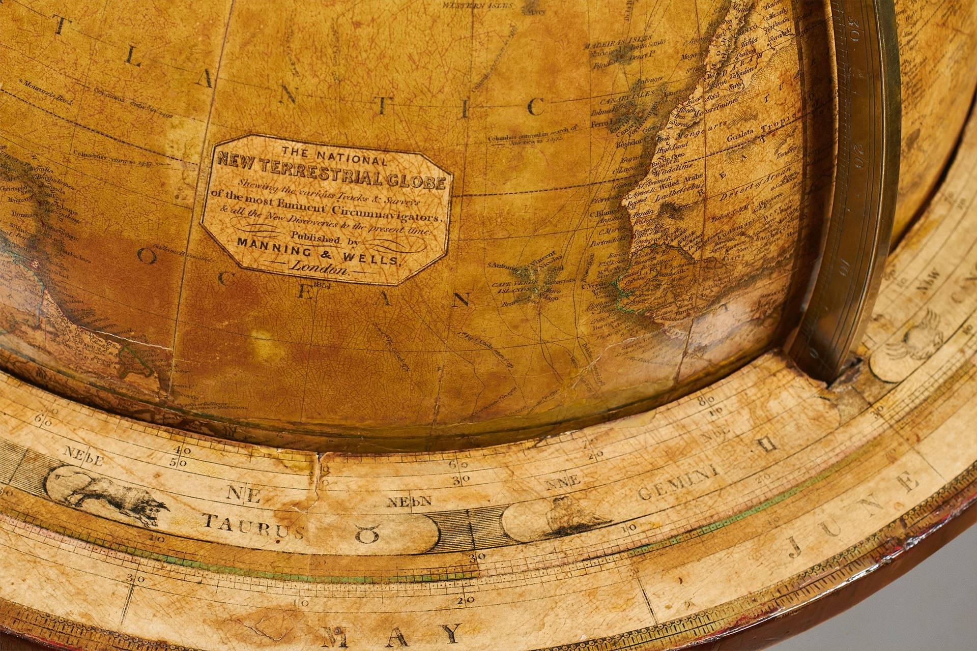 Georgian English Manning & Wells Terrestrial Floor Standing Globe, Dated 1854