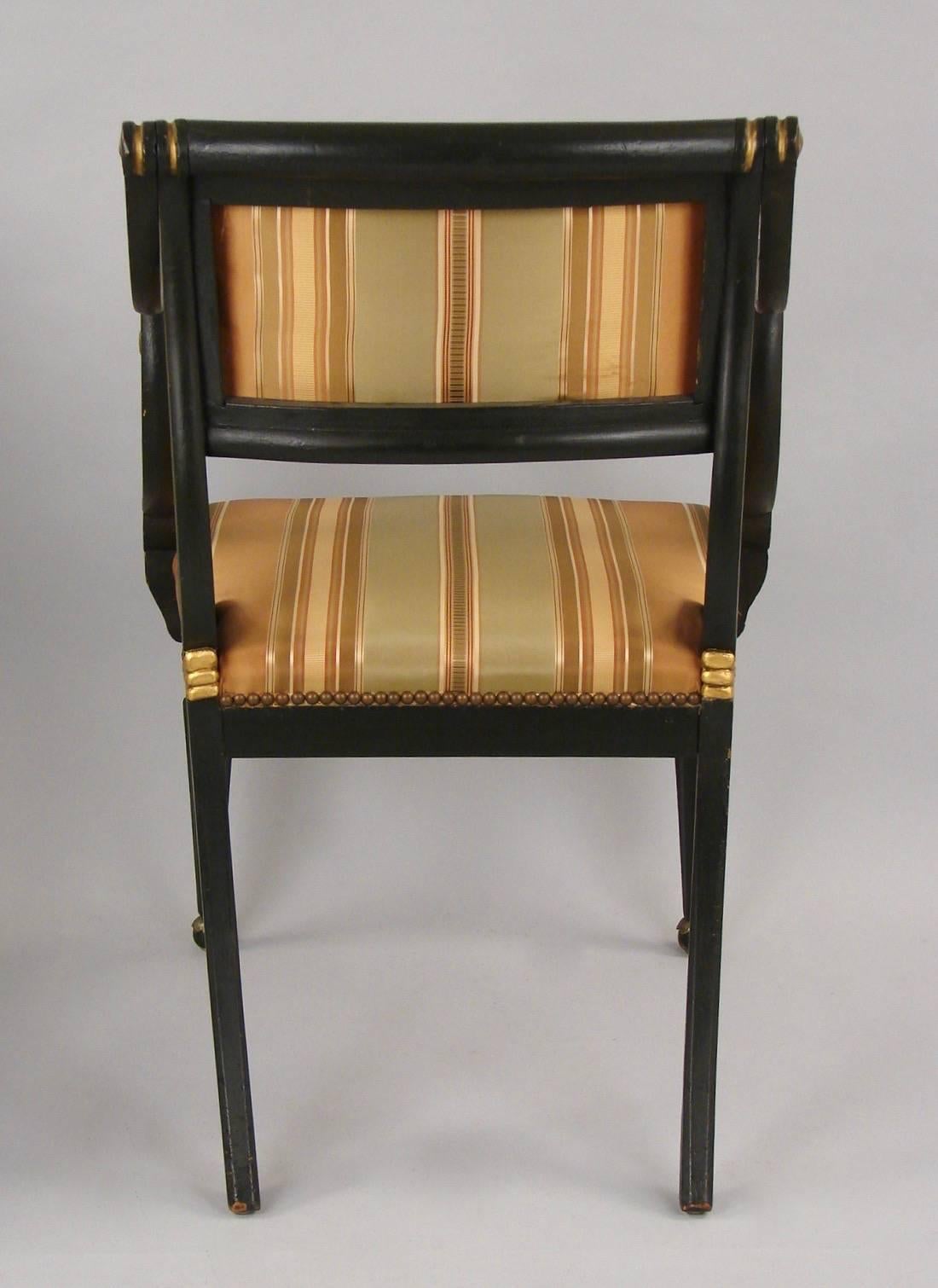 English Fine Pair of Regency Painted Armchairs