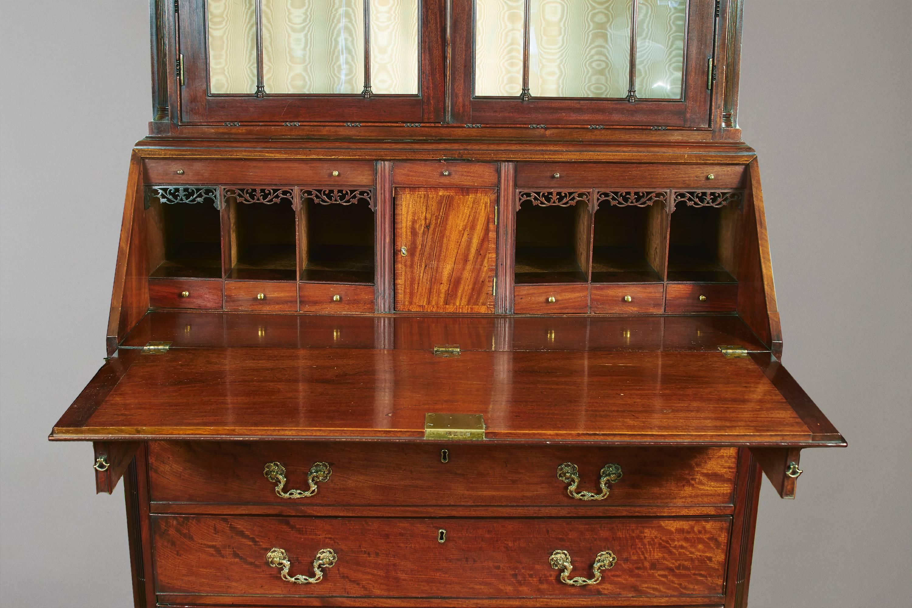 Late 18th Century Fine George III Mahogany Brass-Mounted Bureau Bookcase