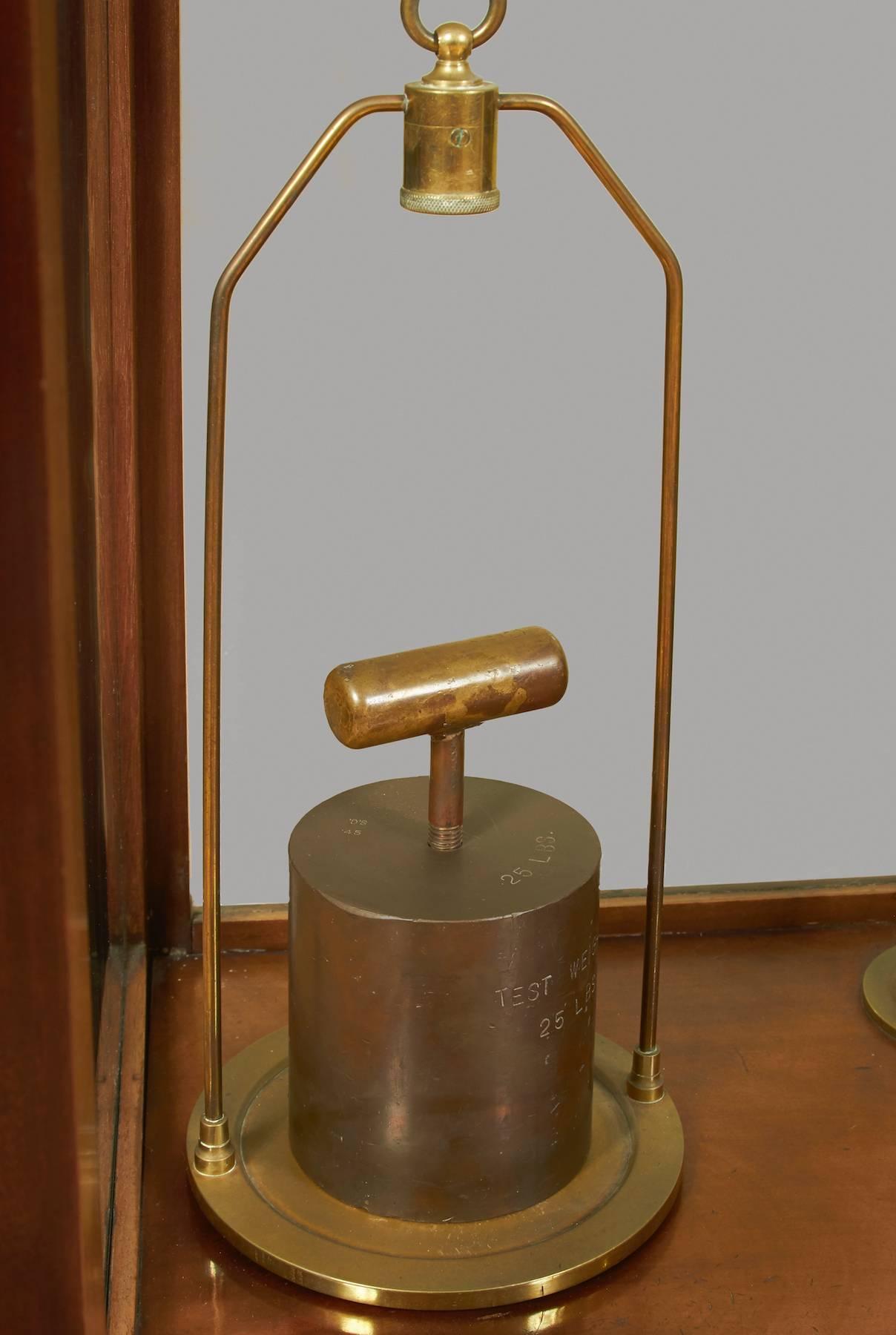 Three Foot Tall Cased Brass and Mahogany Balance by J.H. Heal Co. 1