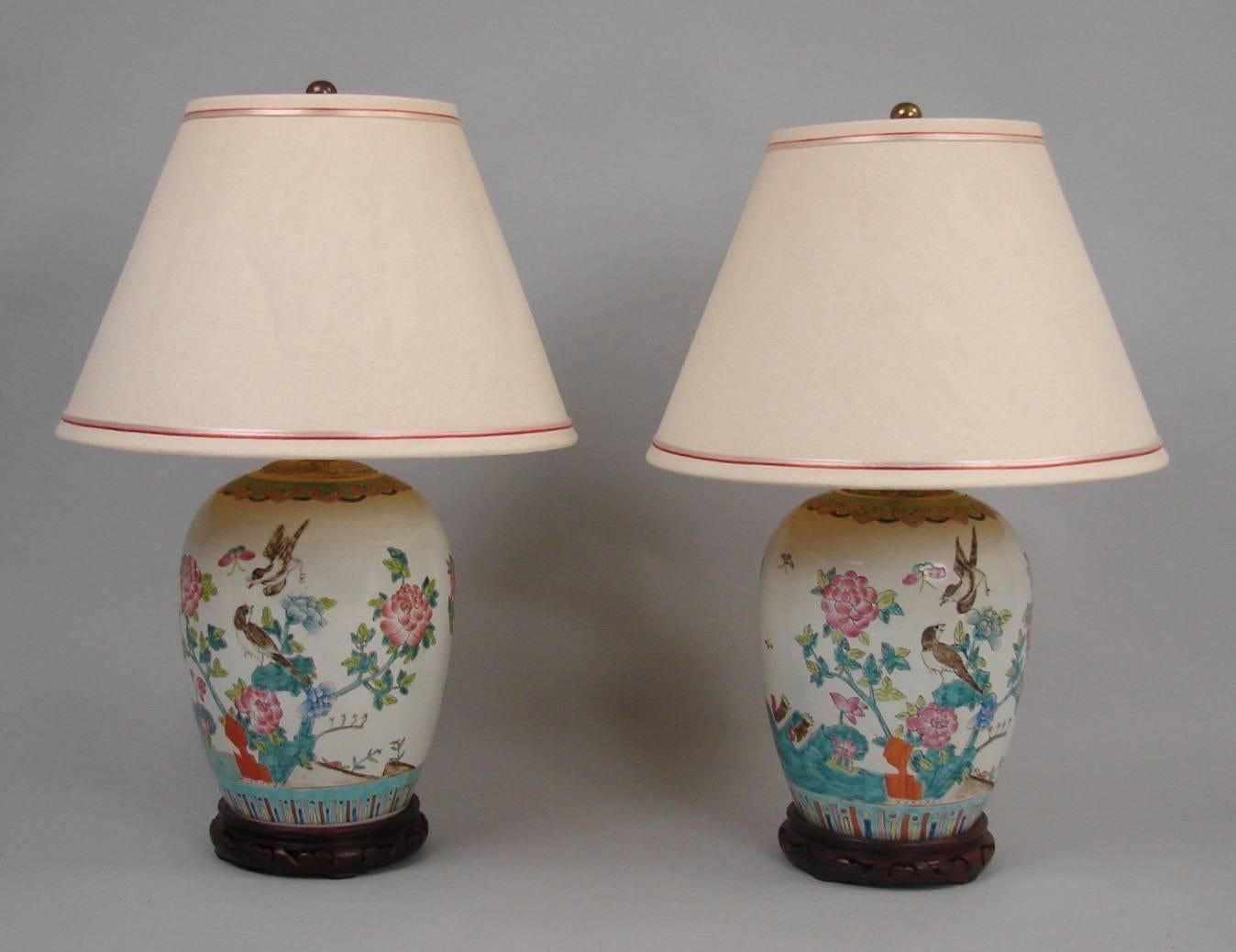 Chinoiserie Pretty Pair of Chinese Porcelain Vases Now as Lamps