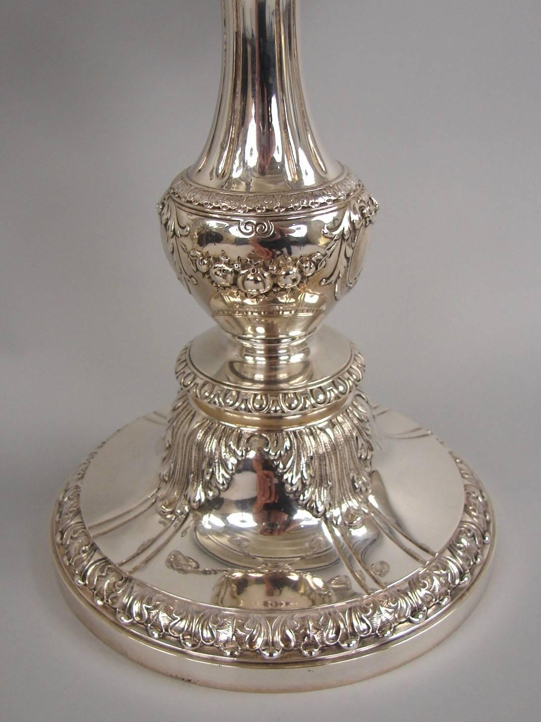 Impressive Pair of Gorham Sterling Silver Five-Light Candelabra In Excellent Condition In San Francisco, CA