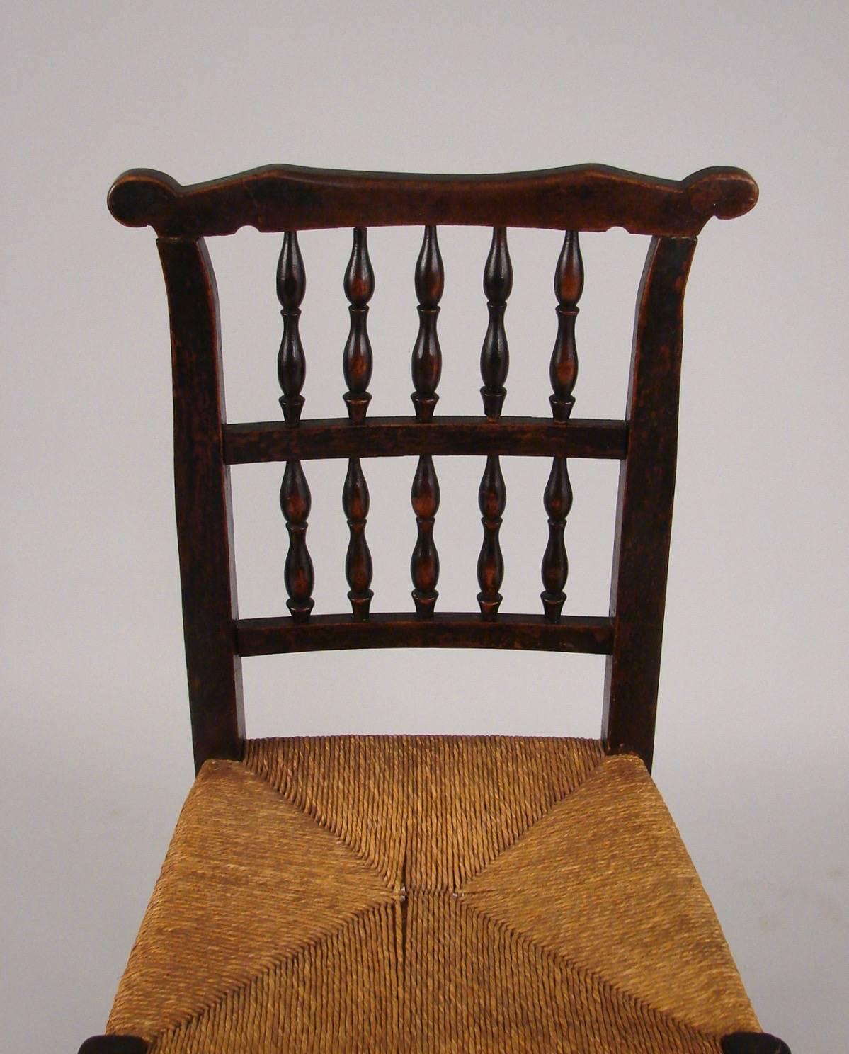 English Elm Provincial Spindle Back Chairs with Rush Seats, Set of 8 2