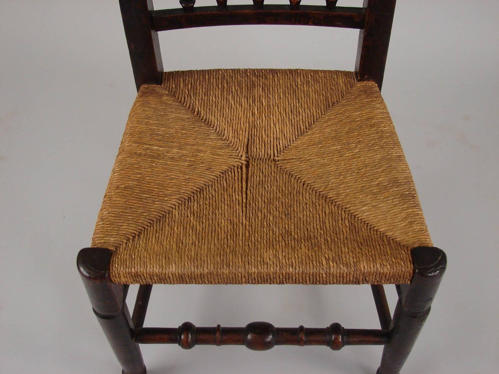 English Elm Provincial Spindle Back Chairs with Rush Seats, Set of 8 3