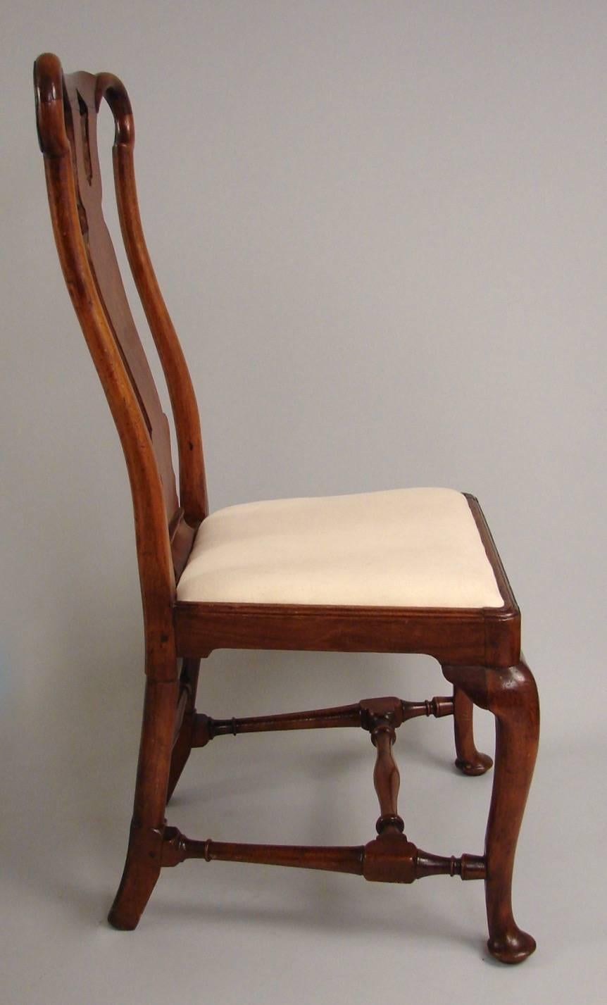 English Rare Set of Four Queen Anne Period Walnut Side Chairs