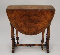 Unusually Small Victorian Burl Walnut Sunderland Action Table