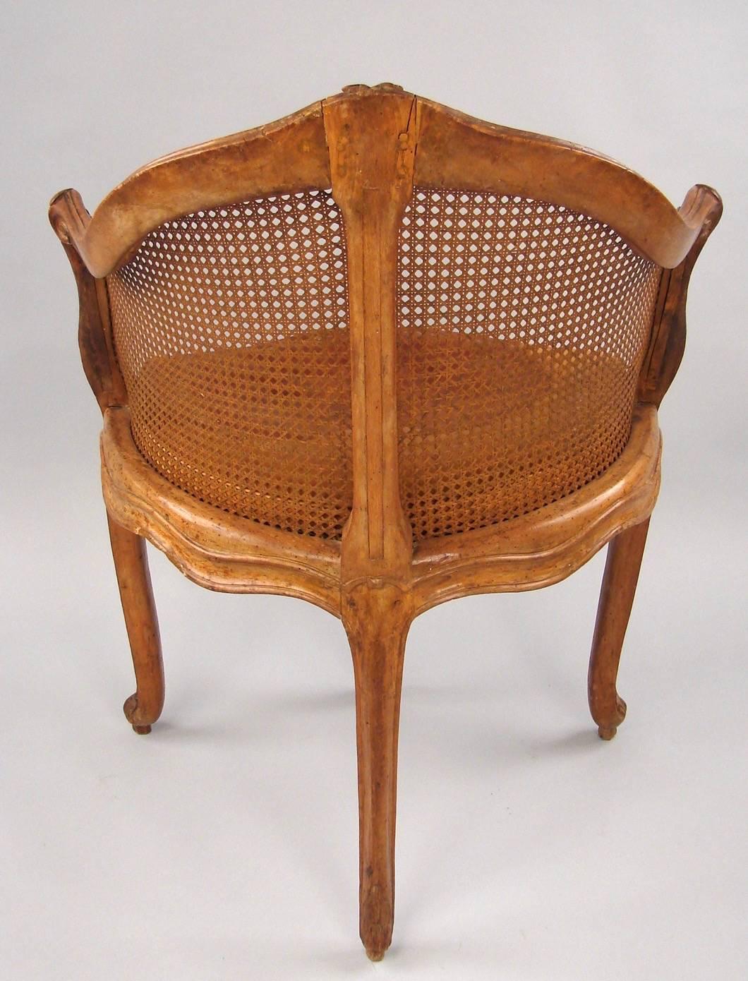 18th Century and Earlier Louis XV Walnut Caned Armchair