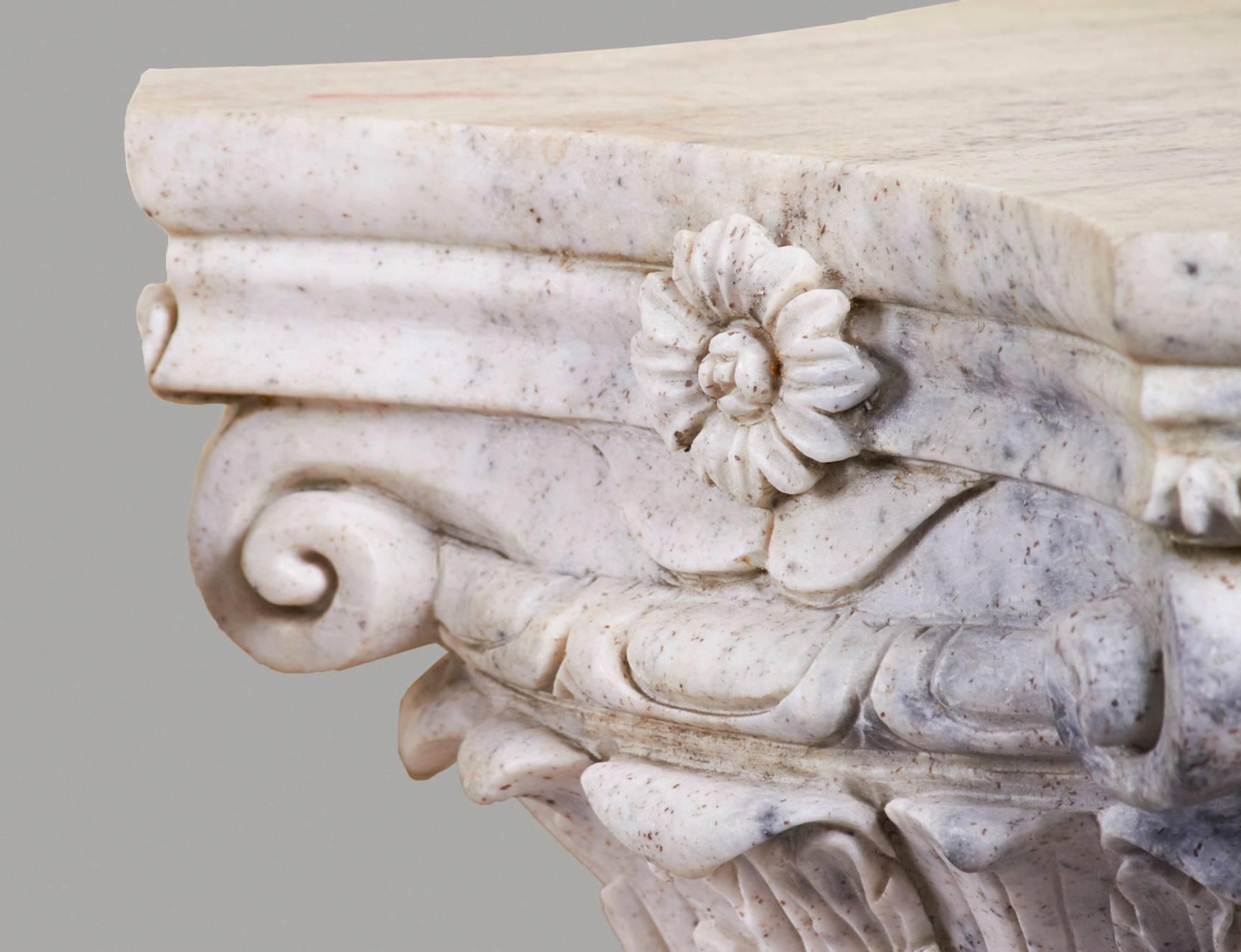 Italian Classical Style Carved Marble Corinthian Capitals In Good Condition In San Francisco, CA