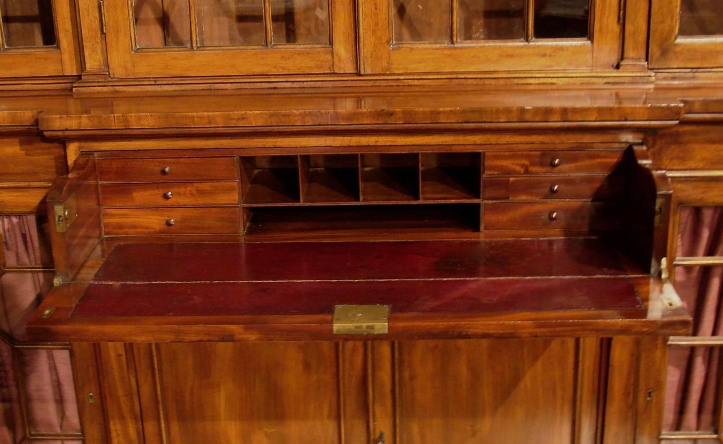Regency Mahogany Breakfront Bookcase with Secretaire, Signed by Maker In Good Condition In San Francisco, CA