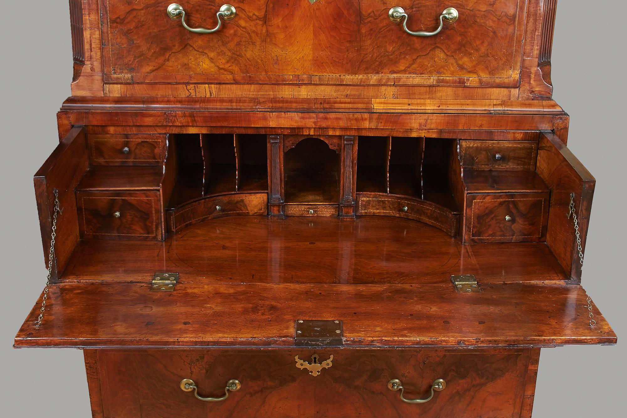 George II Inlaid Walnut Chest-on-Chest with Secretaire In Good Condition In San Francisco, CA