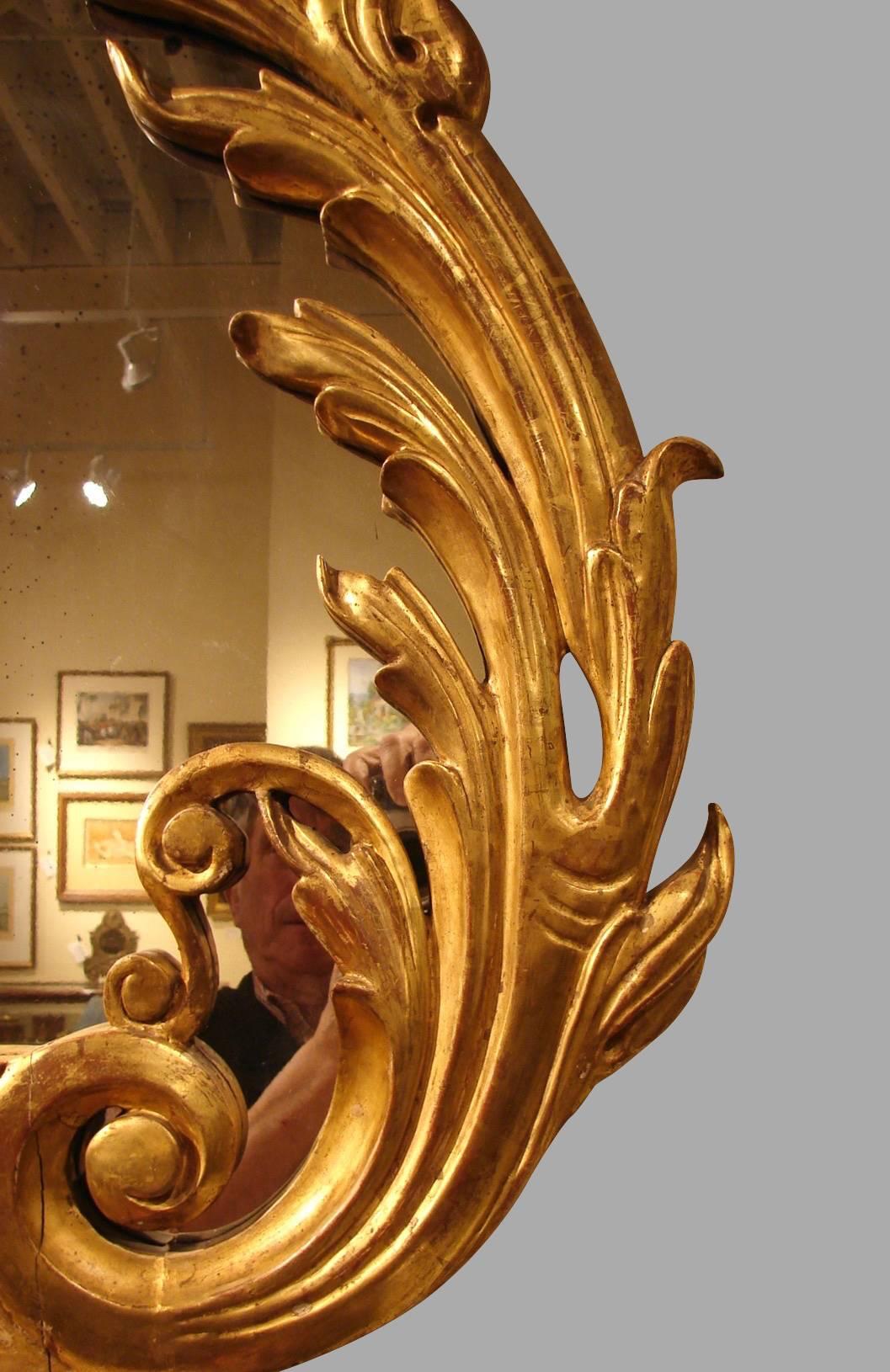 Neoclassical Italian Lyre Form Giltwood Mirror Retaining Original Plate