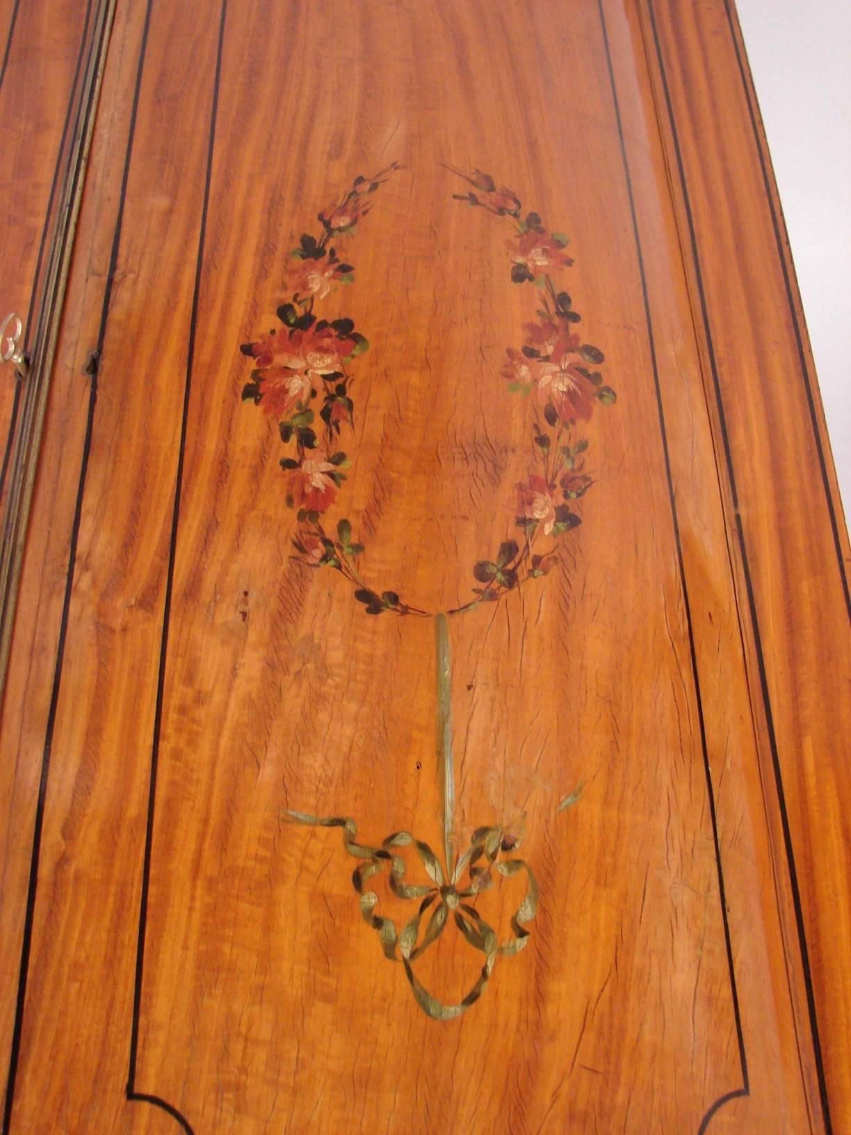 Sheraton Style Satinwood Inlaid and Paint Decorated Music Cabinet In Good Condition In San Francisco, CA