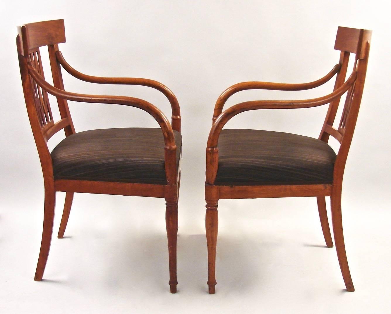 Baltic Neoclassical Northern European Style Fruitwood Armchairs