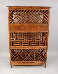 Chinese Painted Bamboo Cabinet with Interior Drawers and Shelves