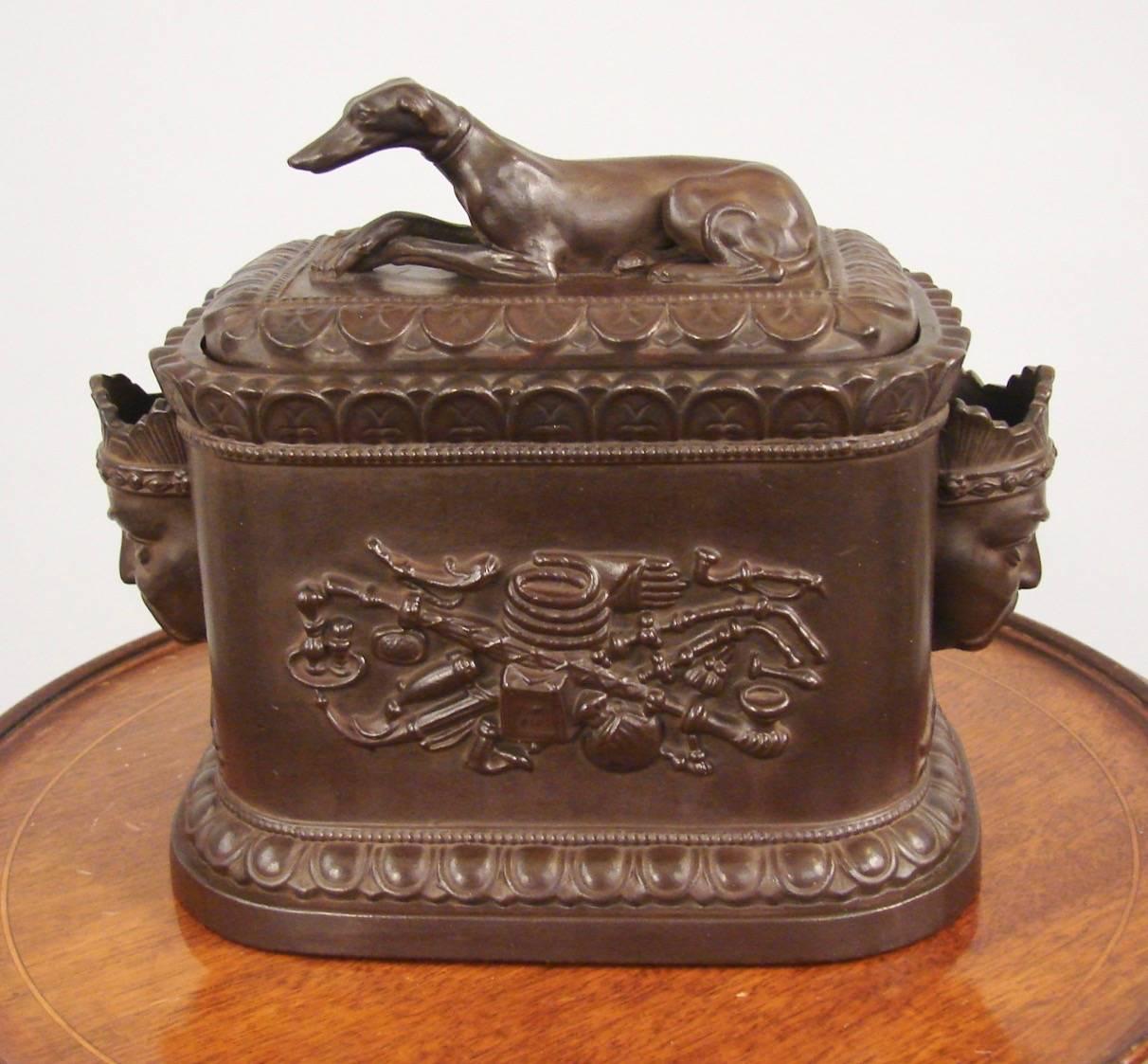 Earthenware Rare Regency Opium Humidor with Whippet Finial by Robinson and Wood