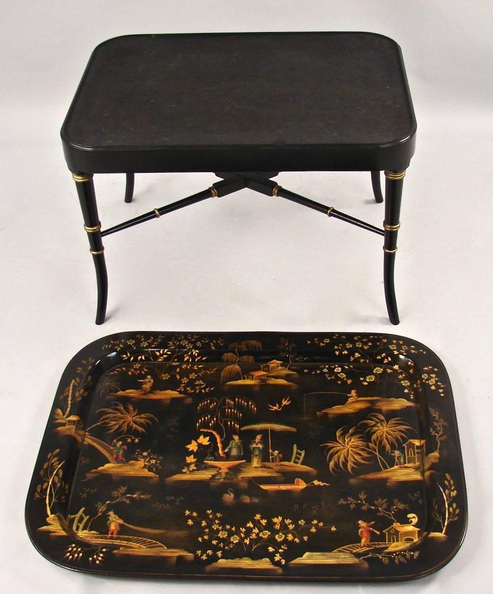 Great Britain (UK) Fine Quality Regency Papier Mache Tray on Later Custom Stand
