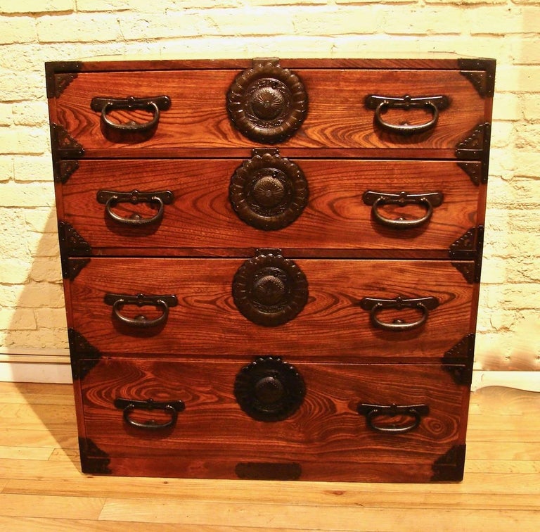 Japanese Lockbox Rare Pair of Meiji Period Keyaki 'Elm' Tansu Chests at 1stDibs