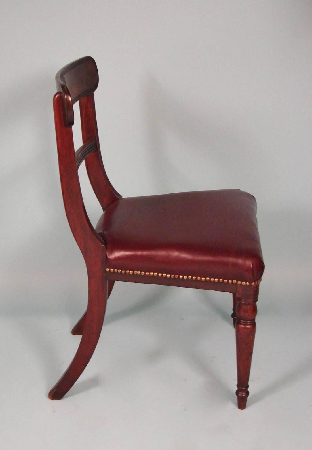 Great Britain (UK) Set of Six Regency Leather Upholstered Mahogany Side Chairs
