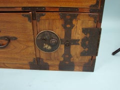 Japanese Elm and Pine Clothing Tansu with Crane and Turtle Hardware