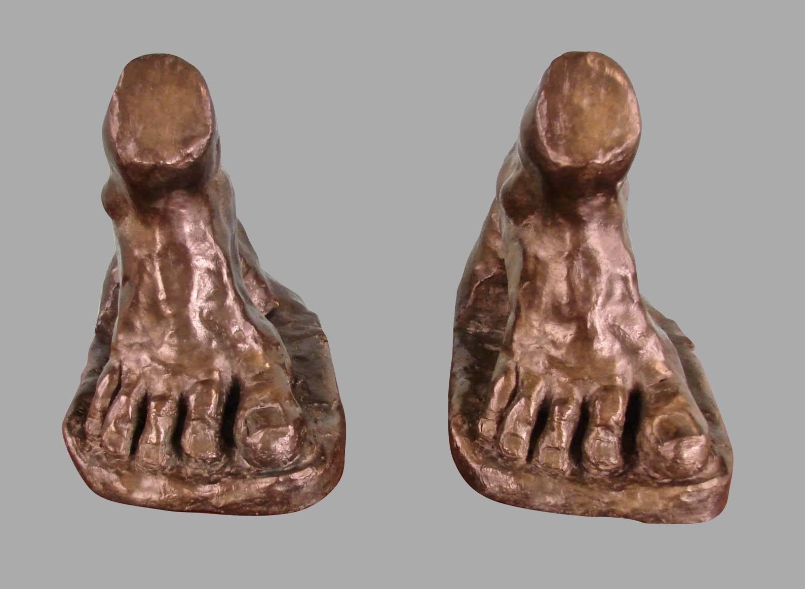 A single casting of well-modeled bronzes with brown patina in the form of feet, made and signed by Susan Dendy, numbered 1/2 and 2/2 respectively and dated 1999. From the estate of a prominent southern California philanthropist.