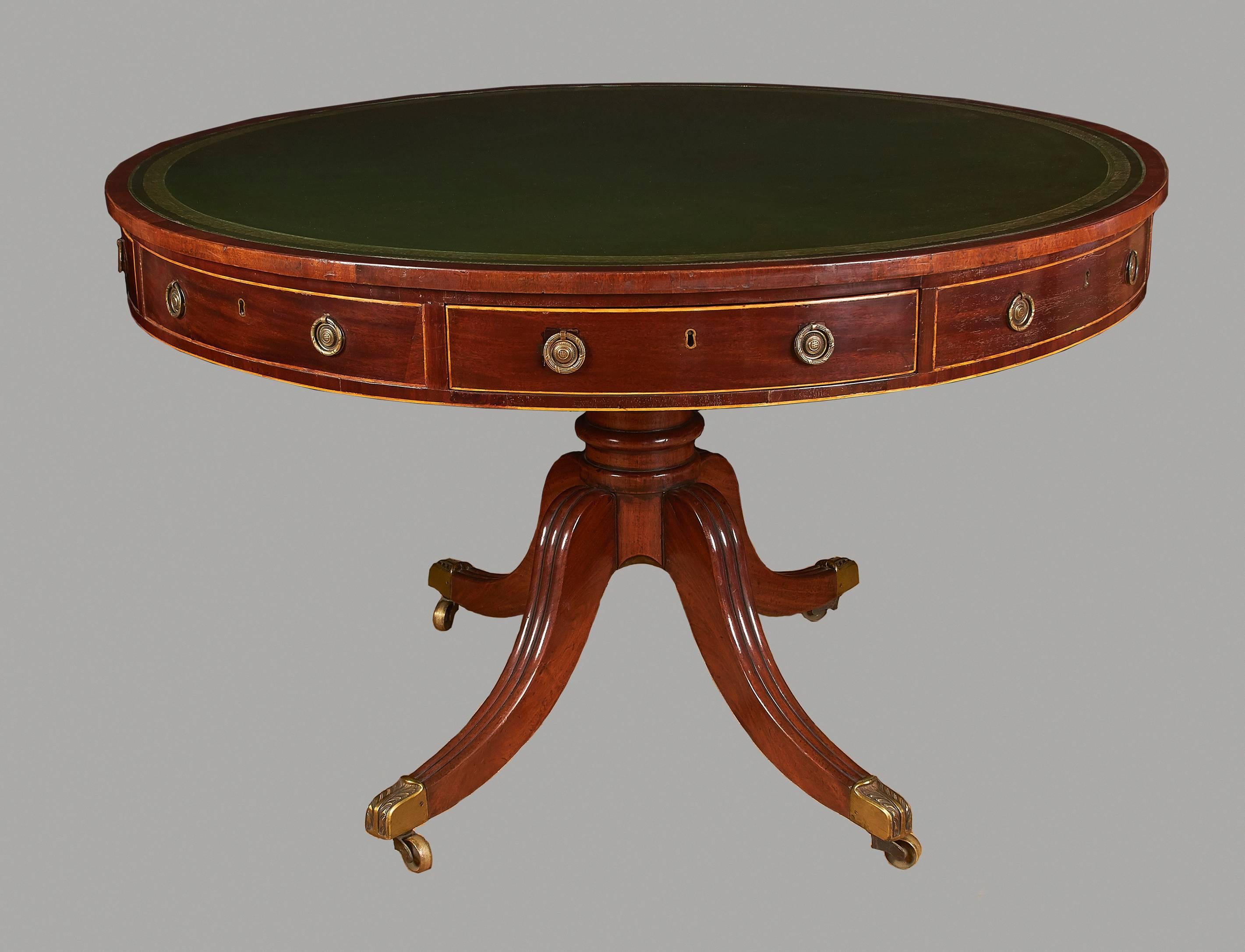 English Regency Mahogany Drum Table with Four Drawers